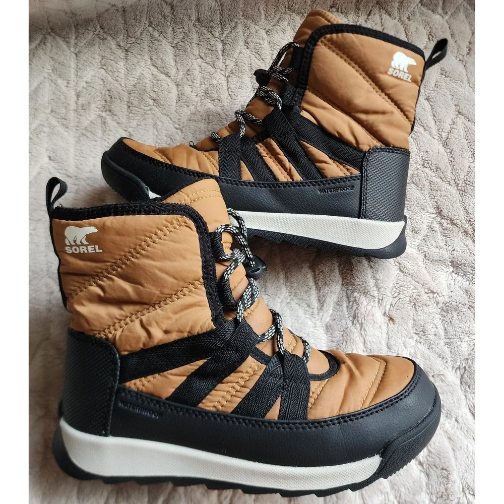 Sorel Whitney II Short Lace Boots Tawny Buff Youth 2 Kids Girls Waterproof Snow